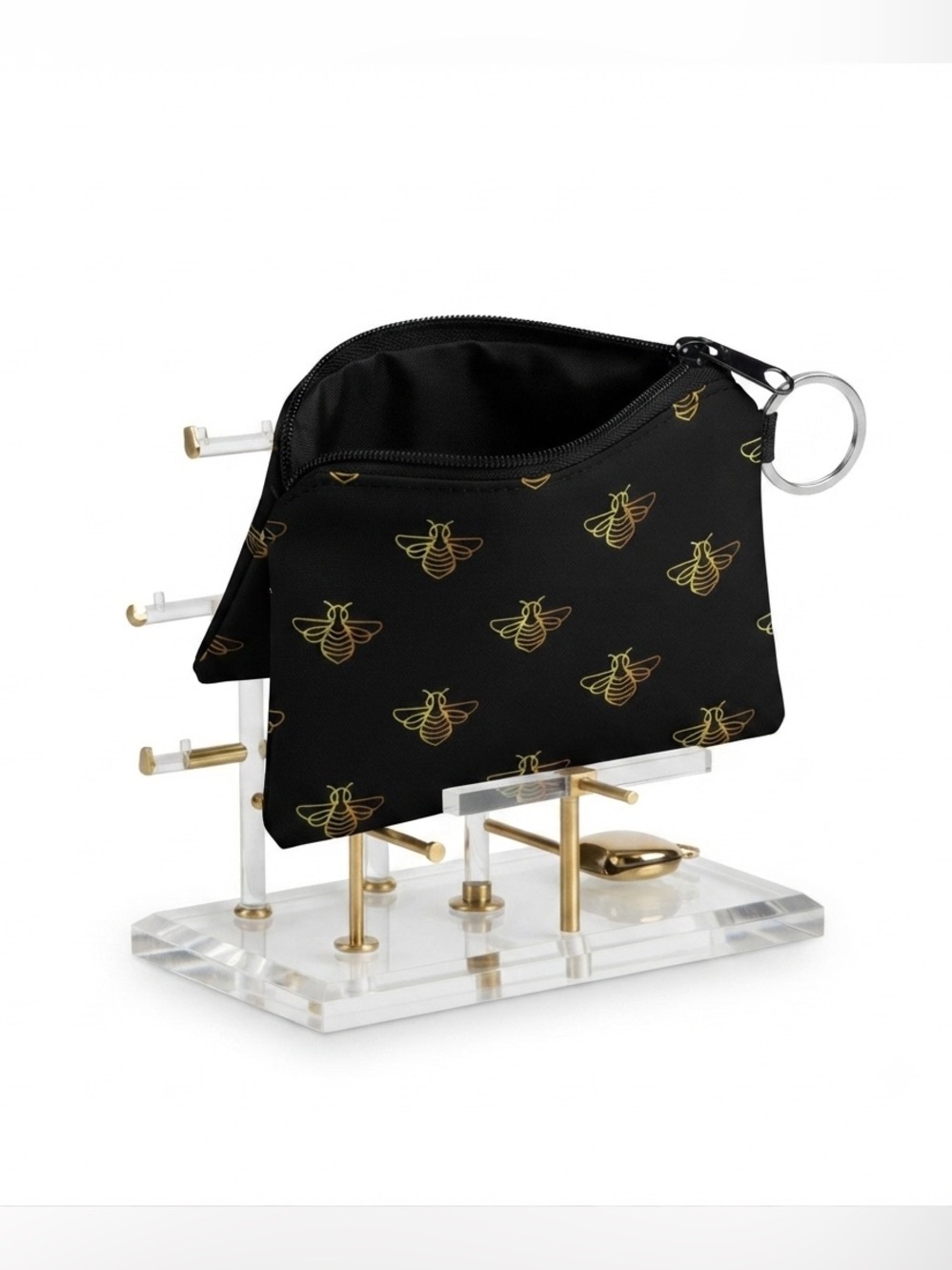 New Bohemian Minimalist Black & Gold Polyester Bee Graphic Coin Purse